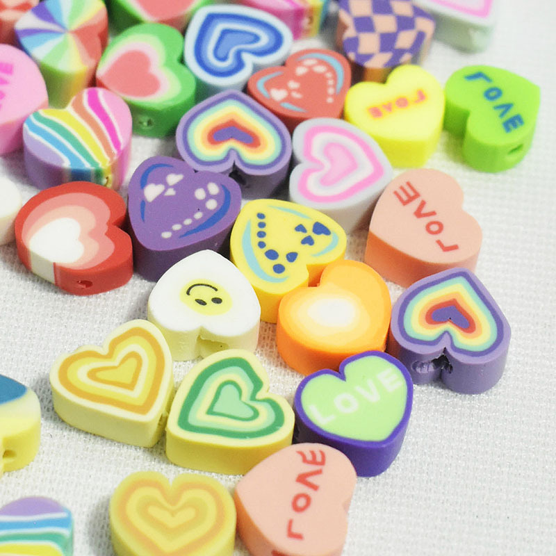 10mm欧美热销软陶彩色混款桃心款异形盒装桃心笑脸串珠手工散珠