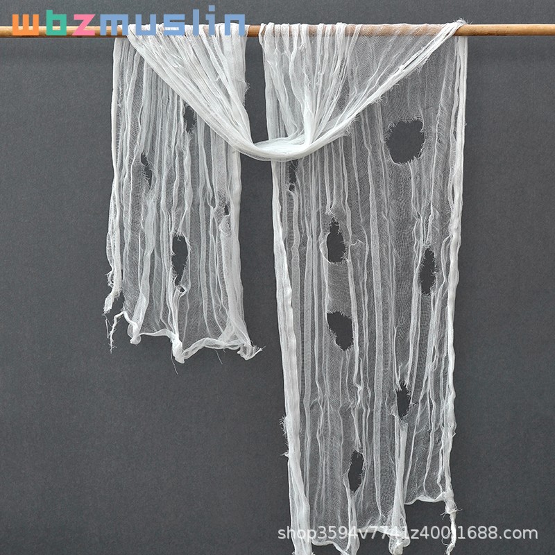 Suministro transfronterizo Halloween negro rasgado gasa fantasma Festival horror ventana pantalla tela de araña gasa fantasma Festival horror mantel