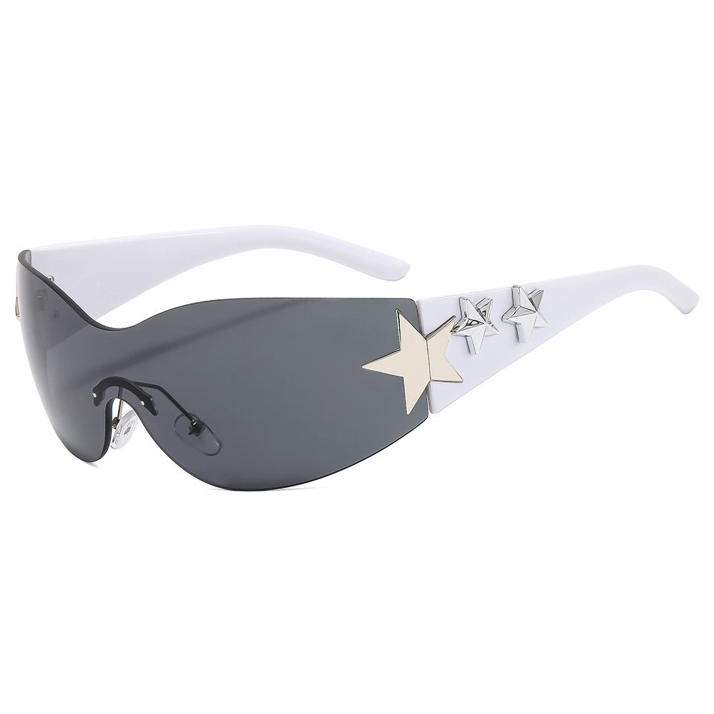 Travel Solar-Powered Sunglasses, Unisex, Shield Rimless with Star Accents, UV Protection