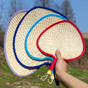 Factory wholesale brown leaf fan Hemming embroidery hand-woven old advertising fan Commercial baby fan small fan