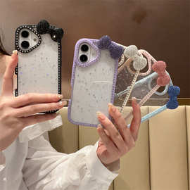 闪钻边框蝴蝶结iPhone17Promax手机壳适用苹果15plus透明14简约16