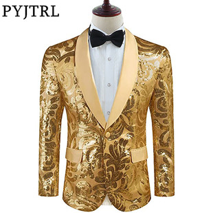 PYJTRL Cross-border Hot Selling Male Sedin Sequin Suit Jacket Stage Performance Banquet Wedding Dress Single Top
