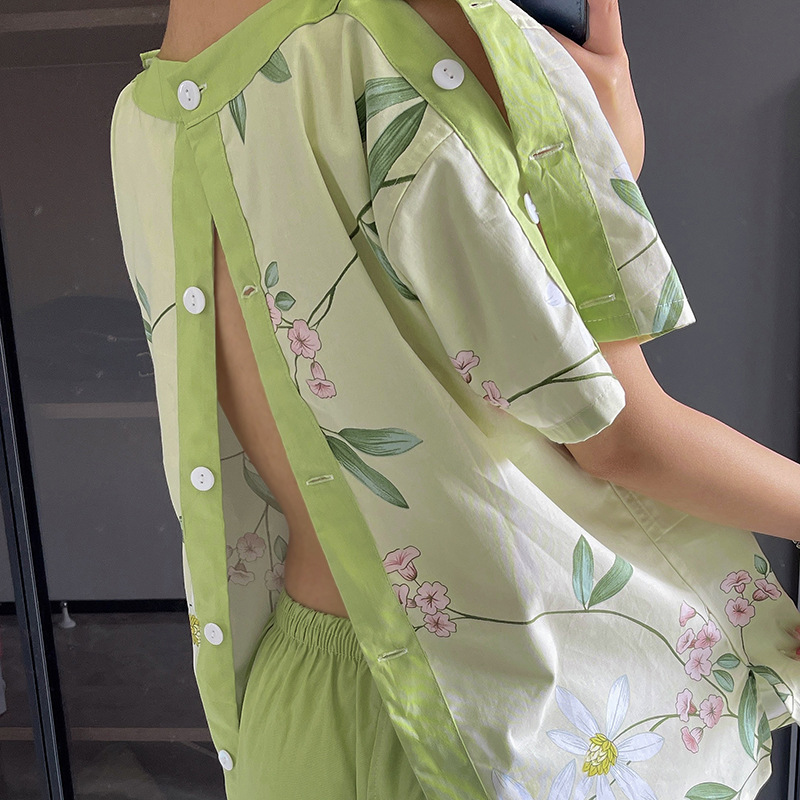 艾灸服短款男女前后开口腿侧面开扣理疗养生按摩印花中国风女款男