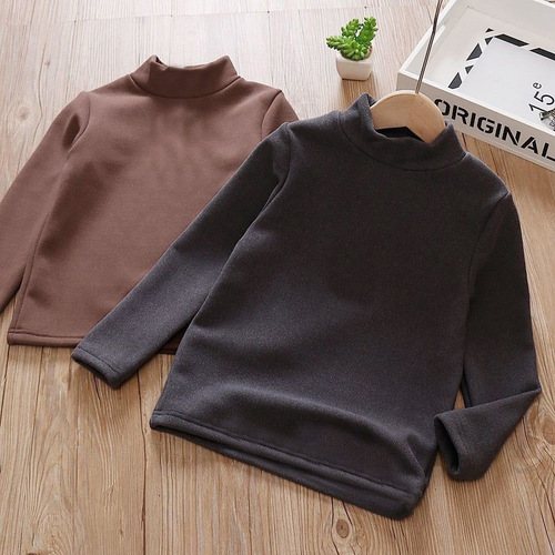Children's down fleece undershirt half high neck padded boys' warm clothes hoodie top autumn and winter baby T-shirt autumn clothes 