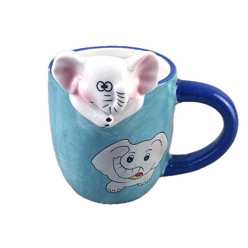 Cerámica creativa 3D animal relieve elefante taza de café regalo de mano taza roja de dibujos animados adorable taza de alto valor facial