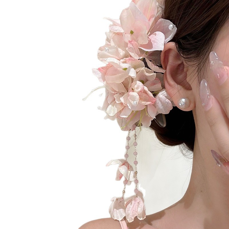 Fermaglio per capelli con fiore di begonia e nappe accessorio donna_voghion.com