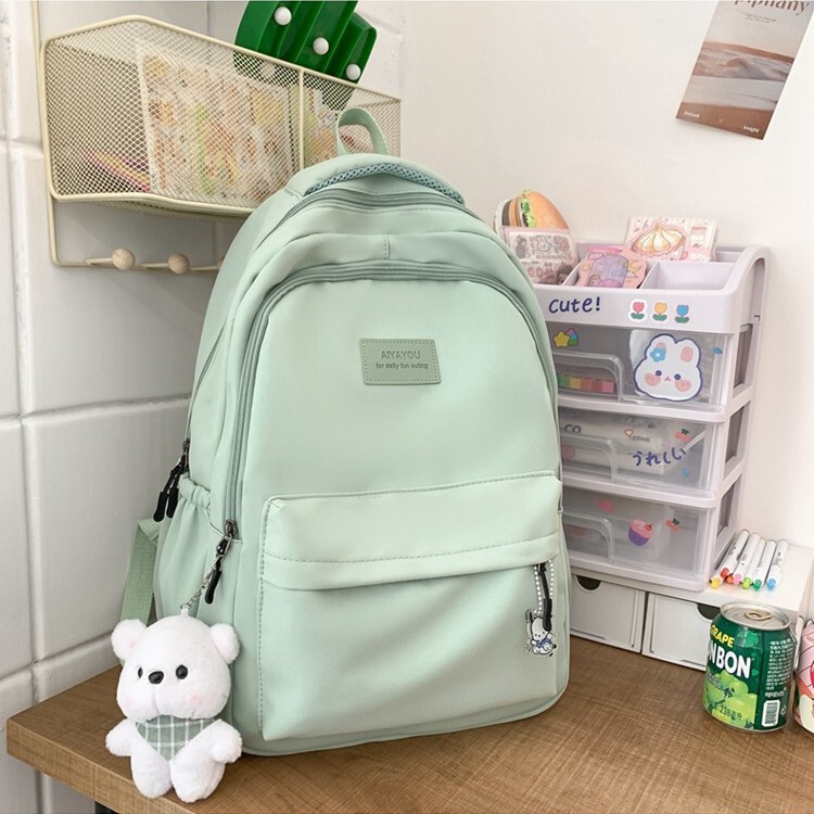 Simple and Versatile Ins Campus Style Backpack for Women, Solid Color, Large Capacity, High School Student School Bag, Travel Computer Backpack