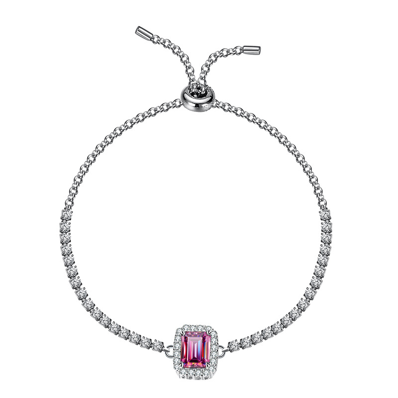 925 pulsera de plata de diamantes de mosaico pulsera de piedra de mosaico rectangular Zuma bolsas verdes cuadradas simples de mujer fábrica directa