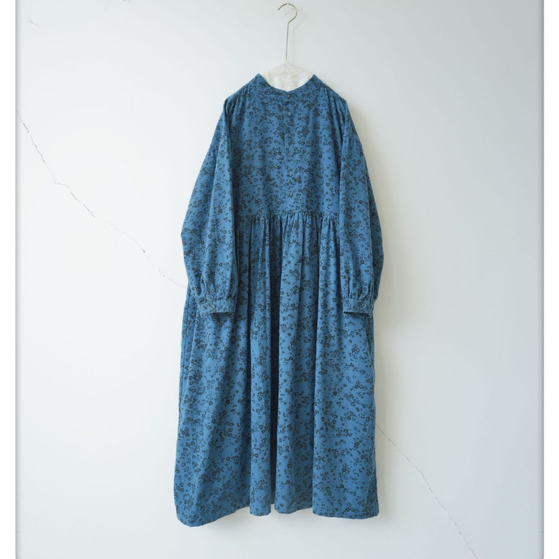 2-color Japanese Single Mori Flannel Small Collar Printed Long-sleeve dress Half-placket Loose Large Inner Enclosure