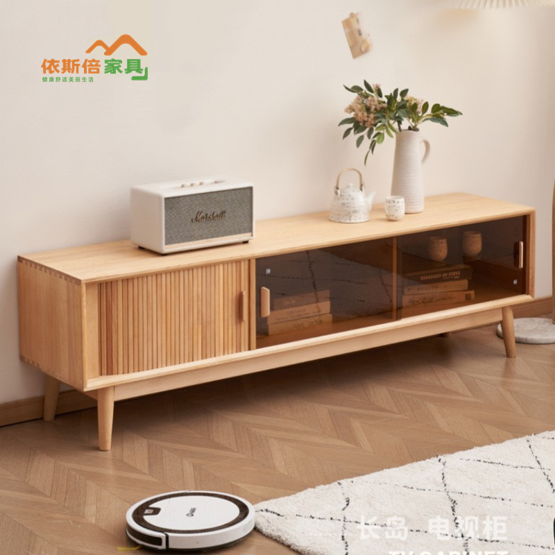 Beech Solid Wood Tv Cabinet Modern Simple Storage Storage Cabinet Nordic Small Apartment Log Style Living Room Floor Cabinet