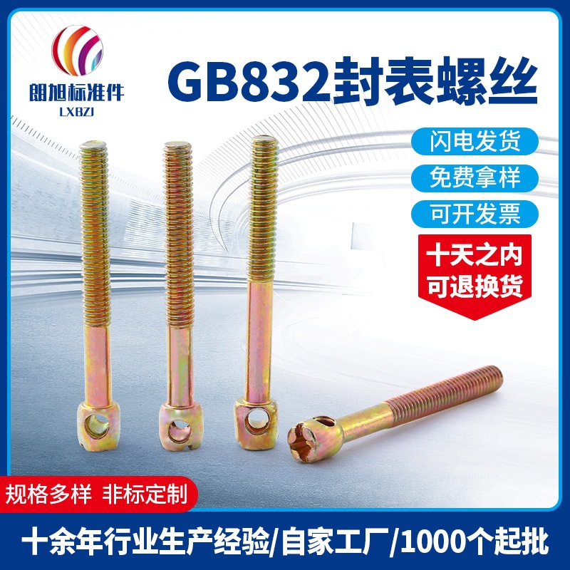 GB832碳钢圆柱头单孔铅封电表螺丝复合槽十一字带孔封表螺栓M3~M6