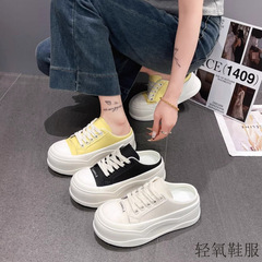 懒人2025夏季新款韩版时尚一脚蹬半拖鞋潮百搭女款休闲增高板鞋