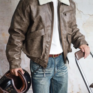 Windproof cotton-padded jacket jacket men's retro flying thickened fur collar American winter warm motorcycle new business jacket leather clothing