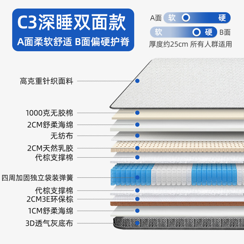 C3 음소거 깊은 수면 더블 수면 감각 한쪽 편안 하 게 편한 한쪽 능선 보호 [안티 진드기 패브릭 나인 존 독립 가방 봄-두께 25CM]