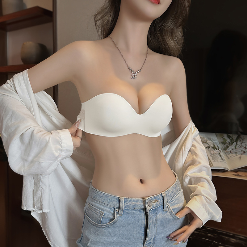 Strapless Underwear Women's Small Chest Push-Up Traceless Invisible Anti-Sliding and Anti-Walking Light Wrap Underwear Summer Bra Set