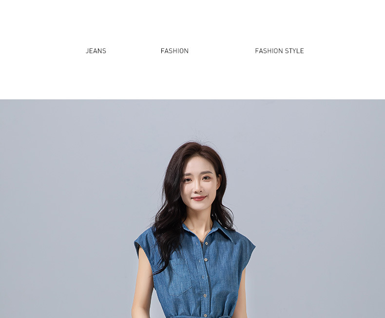 Áo sơ mi denim Tencel không tay thiết kế Xinge dáng suông đi làm — Màu xanh lam chi tiết 21