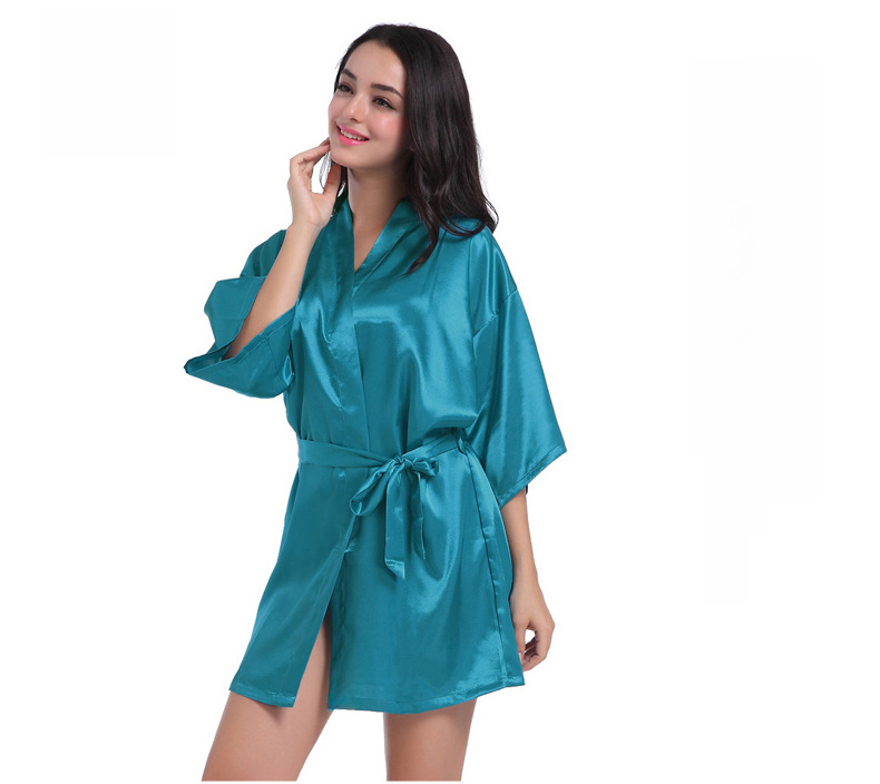 Cross-border Women's Twisted Sade Nightgown Bathrobe Solid Color Glossy Summer Thin Sexy Short Cardigan Gown_voghion.com