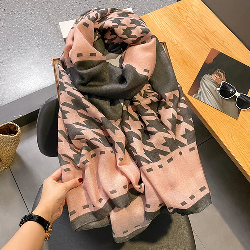  new Korean style houndstooth fashion temperament cotton and linen scarf women's dual-use neck scarf to keep out the cold shawl silk scarf