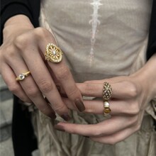 库宁 中古vintage戒指时尚老钱风金色戒指轻奢复古高级感开口戒