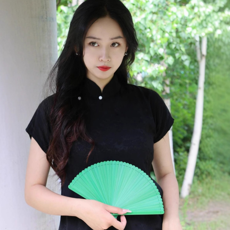 古风扇子纯色果绿色全竹小折扇女式随身夏季折叠复古汉服旗袍舞蹈|undefined
