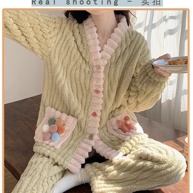 Rainbow Cardigan Flannel Warm suit Autumn and Winter New Sweet Fairy Style Outer Wear Thickened Warm Home Clothes