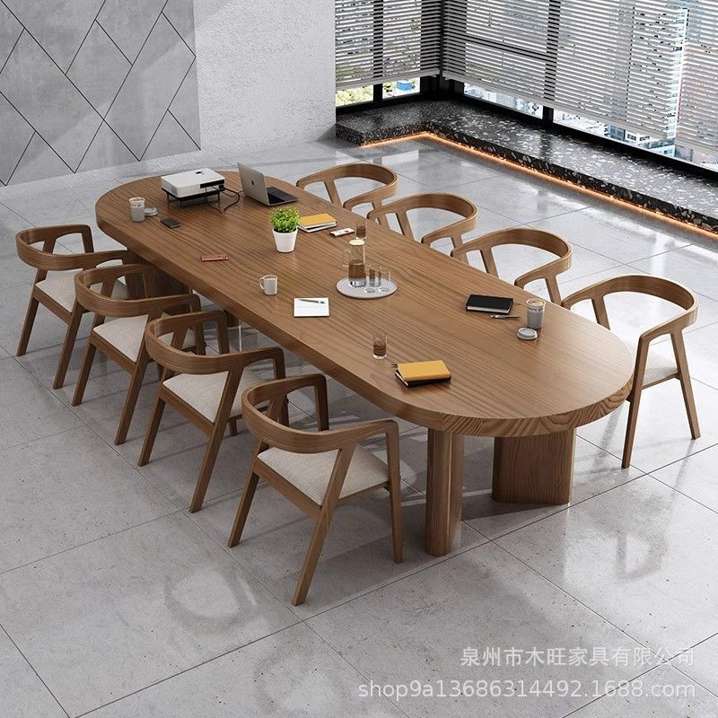 Nordic Oval Solid Wood Desk Simple Reading Room Design Negotiation Long Conference Office Computer Desk Writing Desk