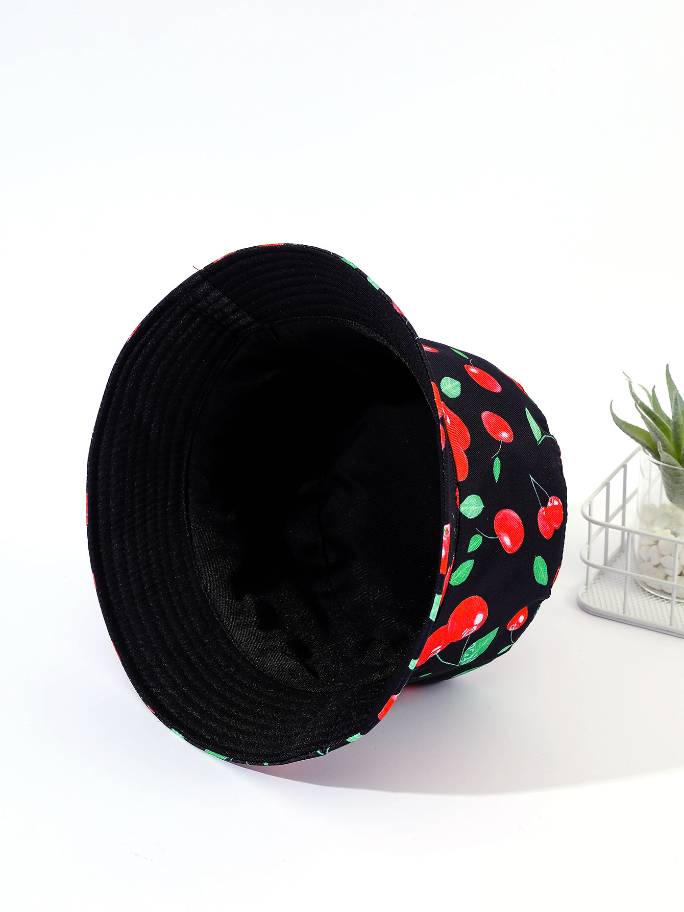 Nuevo sombrero de pescador impreso para hombres y mujeres estilo japonés fresco lindo cereza plana superior sombrero de lavabo