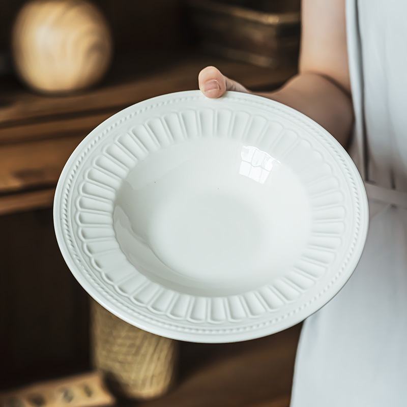 Estilo retro japonés plato redondo alivio creativo ensalada tazón vajilla Placa de alta calidad hogar plato de cerámica plato de sopa