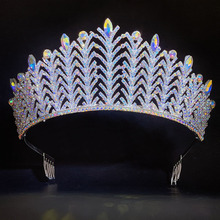 现货欧式婚庆金色发饰大王冠 大气银彩色水晶巴洛克生日新娘皇冠
