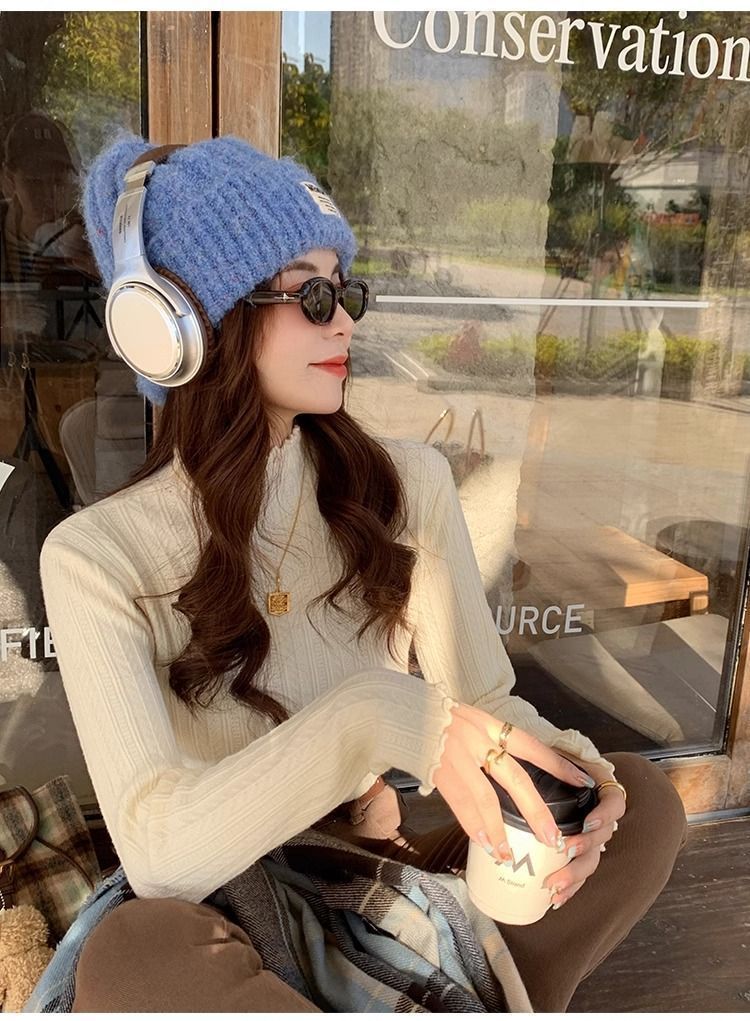 【中国直邮】 奢笛熊 早秋冬季新款时尚内搭 修身显瘦半高领打底毛衣针织衫 白色 S