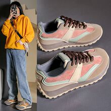 德训女鞋2025秋季新款百搭复古休闲运动鞋透气舒适时尚潮老爹鞋女