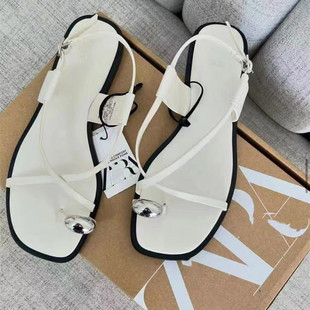 2024 Zar New Women's Shoes Clip-On Split-Toe Flats Sandals Thin Strap Combination Buckle Export Original Standard