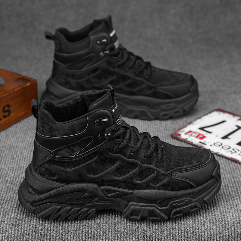 Men's Work Shoes Winter Non-Slip Hiking Martin Boots Men's Thick-Soled Height-Increasing Dad Shoes Sports Casual High-Top Trendy Shoes