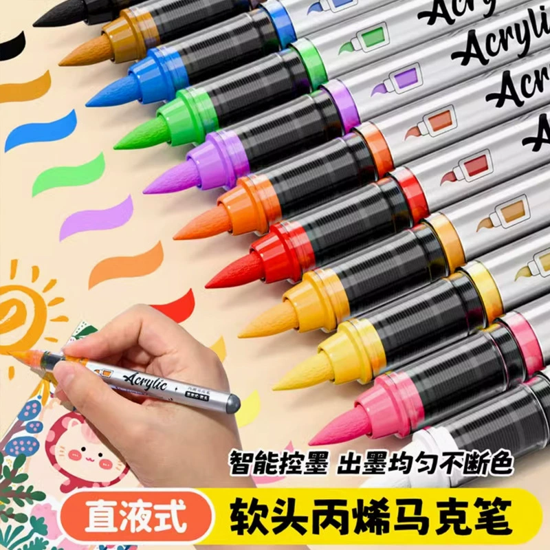 Одноразовый акриловый маркер с мягким наконечником для точечной росписи, однотонный, непрозрачный, большой объем, можно наносить слои.