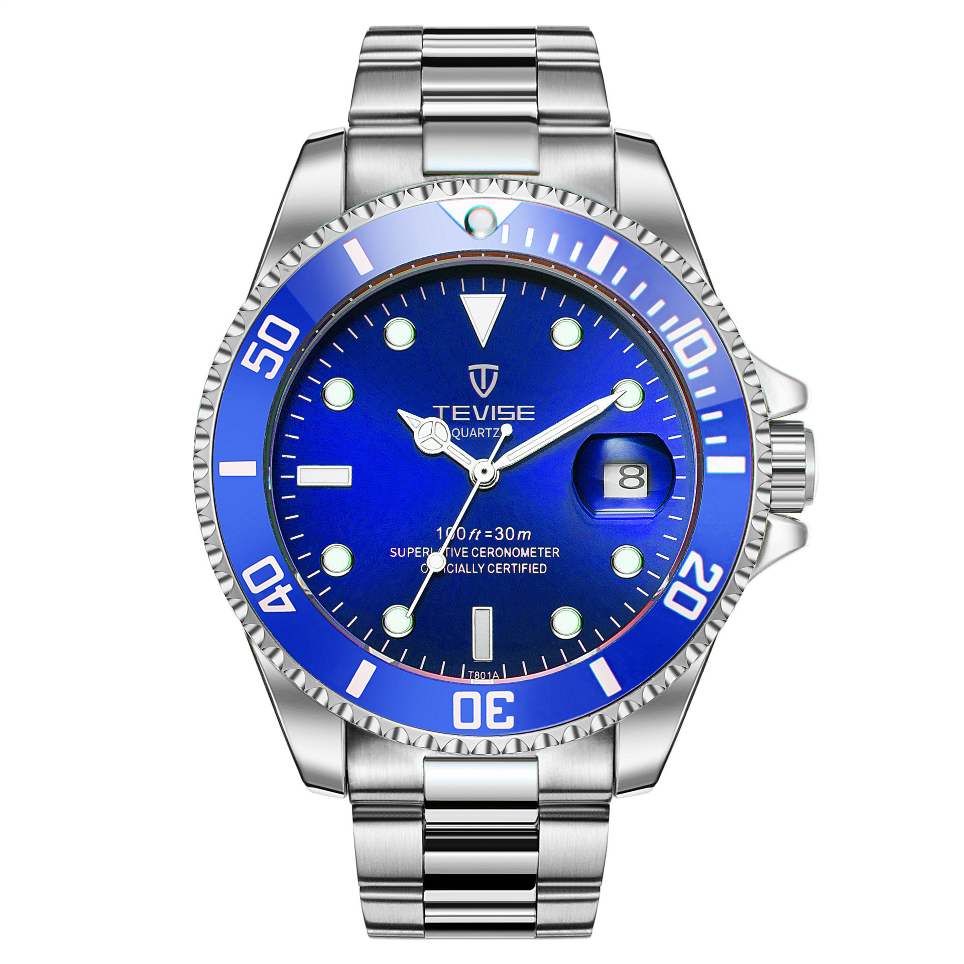 Tevise teweys nuevo agua fantasma casual reloj de los hombres al por mayor de cuarzo correa de acero inoxidable reloj de los hombres T801