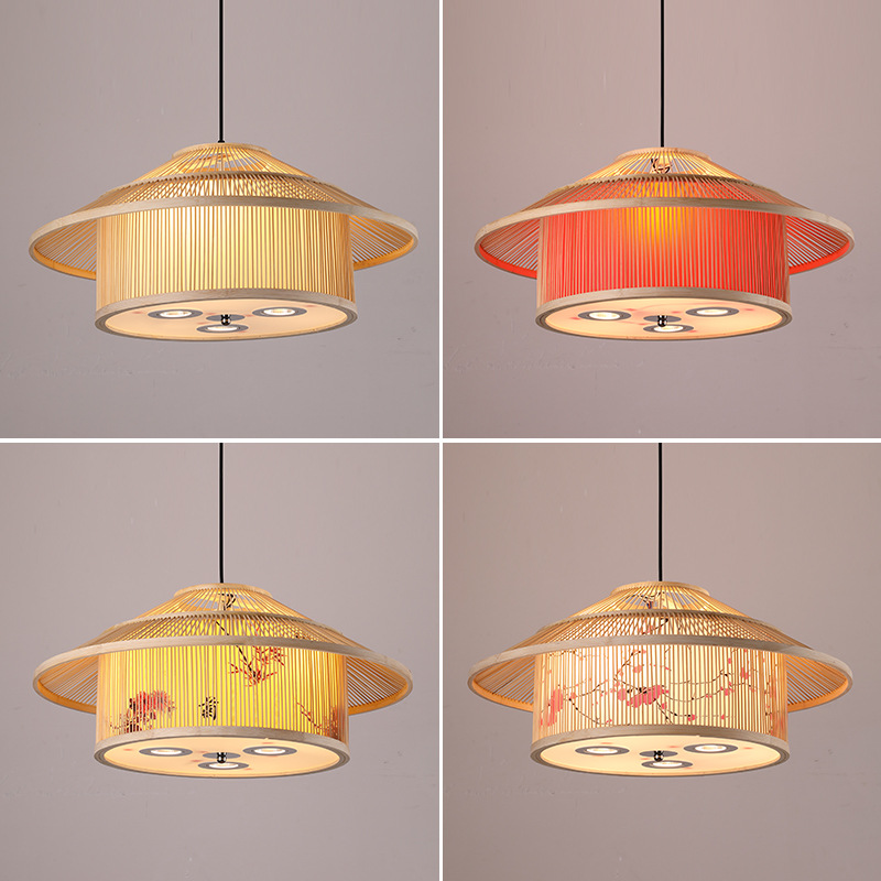 Moderno restaurante chino araña caja restaurante B & B té tatami olla caliente restaurante bambú tejido con lámparas de foco