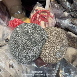 新款五角星豹纹前进帽女秋冬季辣妹出街时尚百搭显脸小贝雷帽潮