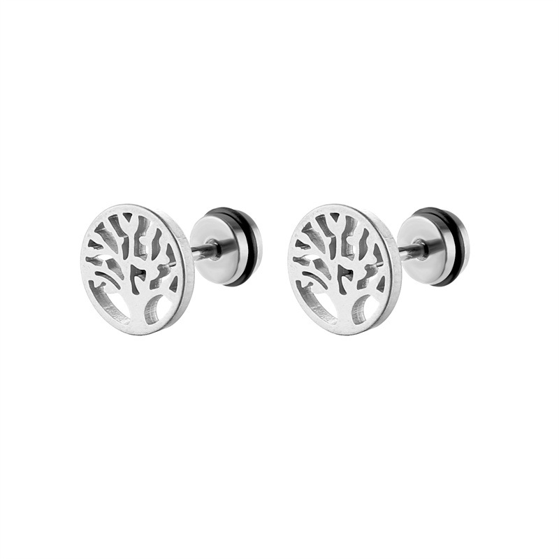 Casual, Daily Occasion 316 Stainless Steel Material 316 Stainless Steel  Geometric Life Tree Elegant Ear Studs For Unisex
