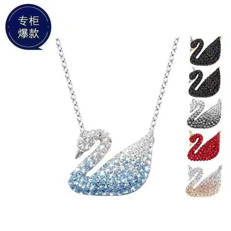 施家1:1对版渐变蓝天鹅玫瑰金黑天鹅项链女施华洛天鹅锁骨链代发