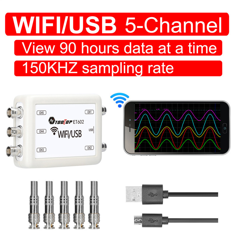TOOLTOP ET601/ET602 WIFI/USB虚拟示波器五通道数据存储采集记录