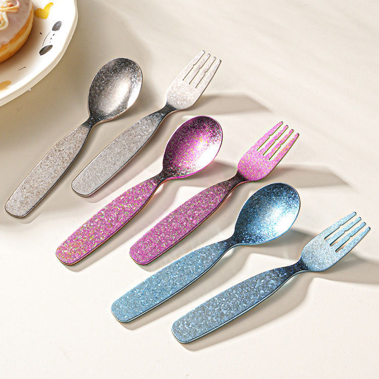 Pure titanium children's spoon and fork for feeding babies, dining spoon, dessert fork, durable and exquisite utensils Pure titanium children's spoon and fork for feeding babies, dining spoon, dessert fork, durable and exquisite utensils