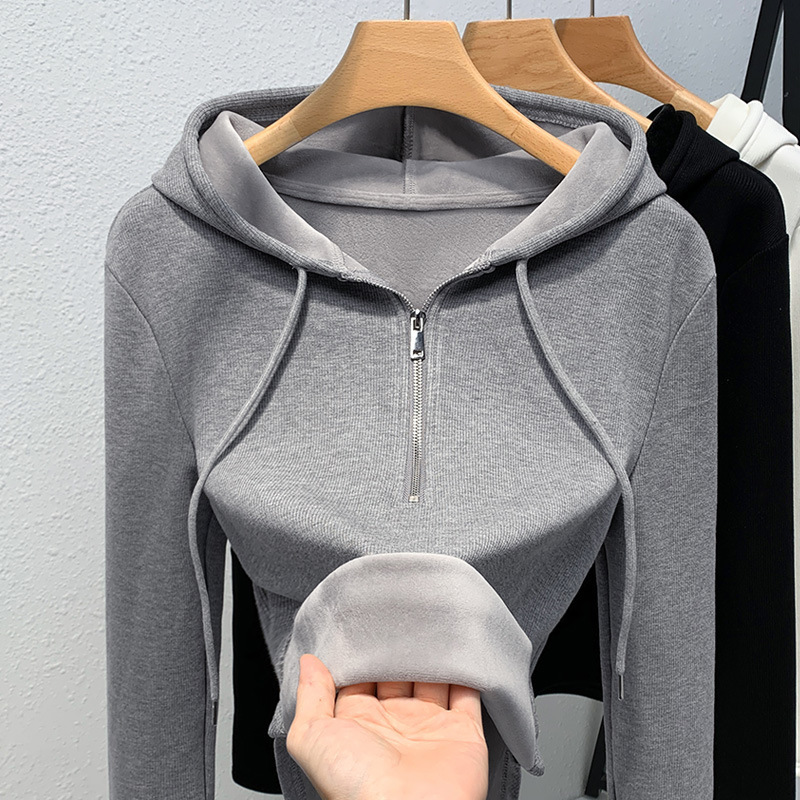 Base body-friendly autumn short warm sweatshirt with hood for…
