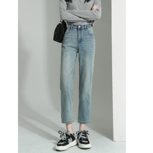Women's Straight Leg Jeans 2025 Early Spring High-Waisted Loose Fitting Slim Straight 9-Inch Narrow Pipe Pants