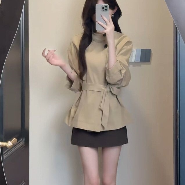 2025年英伦风收腰形短款风衣小个子外套感气质大衣秋季新款女|undefined