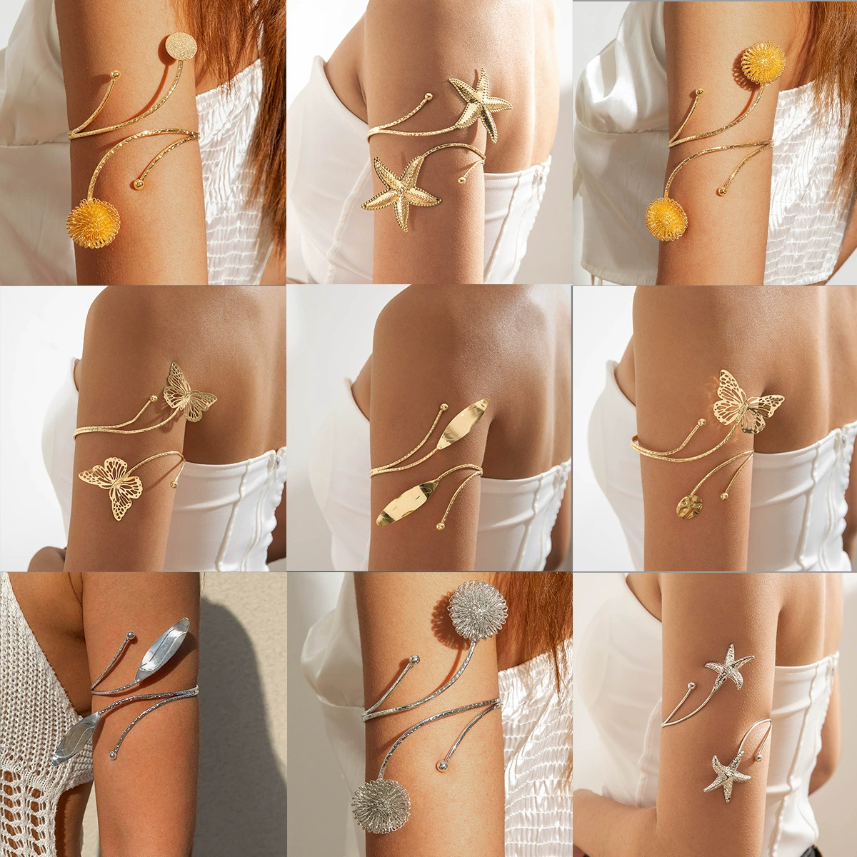 Браслет-ободок в европейском и американском стиле с минималистичным дизайном в виде морской звезды, с линейным узором и кольцом-бабочкой для женщин