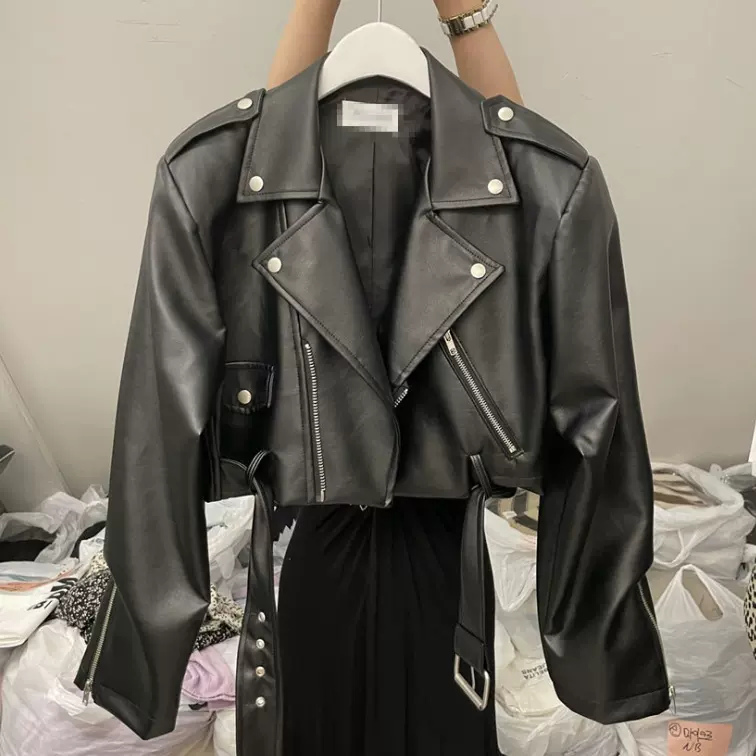 皮衣外套女美拉德风PU夹克上衣时尚翻领小个子短款显瘦皮衣外套