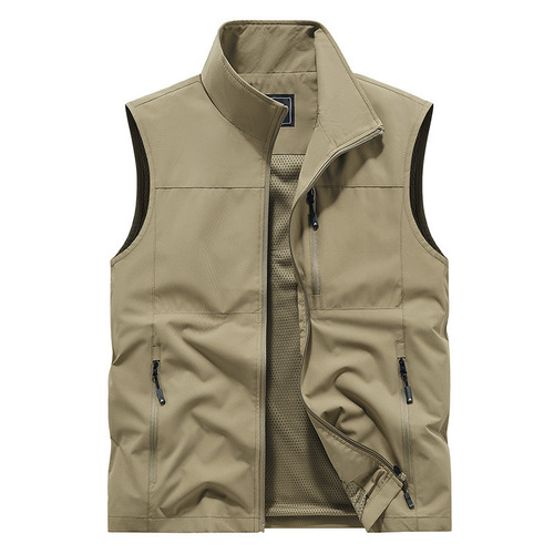 Jacket Spring and Autumn Breathable Fat MM Men's Multi-Pocket Outdoor Jacket Coat Blue Middle-Aged and Elderly Shoulder Harness Men