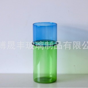 Blue-Green Glass Vase Chinese Retro Contrasting Color Vase Hotel B&B Crafts Decoration Ornament Vase