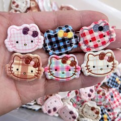 かわいいチェック柄猫ヘッド手作り diy クリーム接着剤自家製ヘアピンヘアバンド携帯電話ケース電気自動車樹脂アクセサリー