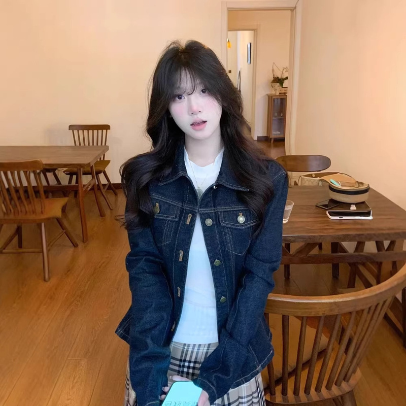 American Retro Blue Denim Jacket for Women 2026 New Autumn Casual Turn-Down Collar Short Jacket for Petite Figures American Retro Blue Denim Jacket for Women 2026 New Autumn Casual Turn-Down Collar Short Jacket for Petite Figures
